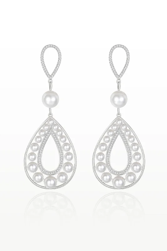 Timeless Jewelry At Special Discount Rates Silver Pearl Hollow Teardrop Dangle Earrings Timeless Jewelry At Special Discount Rates Silver Pearl Hollow Teardrop Dangle Earrings