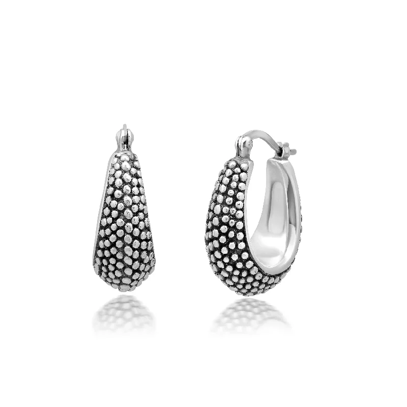 Dainty Floral Jewelry For Feminine Elegance Sterling Silver Oval Finely Beaded Hoop Earrings Dainty Floral Jewelry For Feminine Elegance Sterling Silver Oval Finely Beaded Hoop Earrings