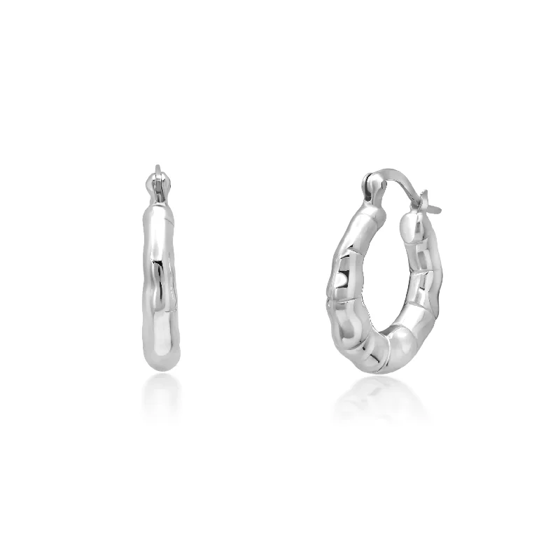 Delicate Crystal Jewelry For Sophisticated Charm Sterling Silver Round Bamboo Sectioned Hoop Earrings Delicate Crystal Jewelry For Sophisticated Charm Sterling Silver Round Bamboo Sectioned Hoop Earrings