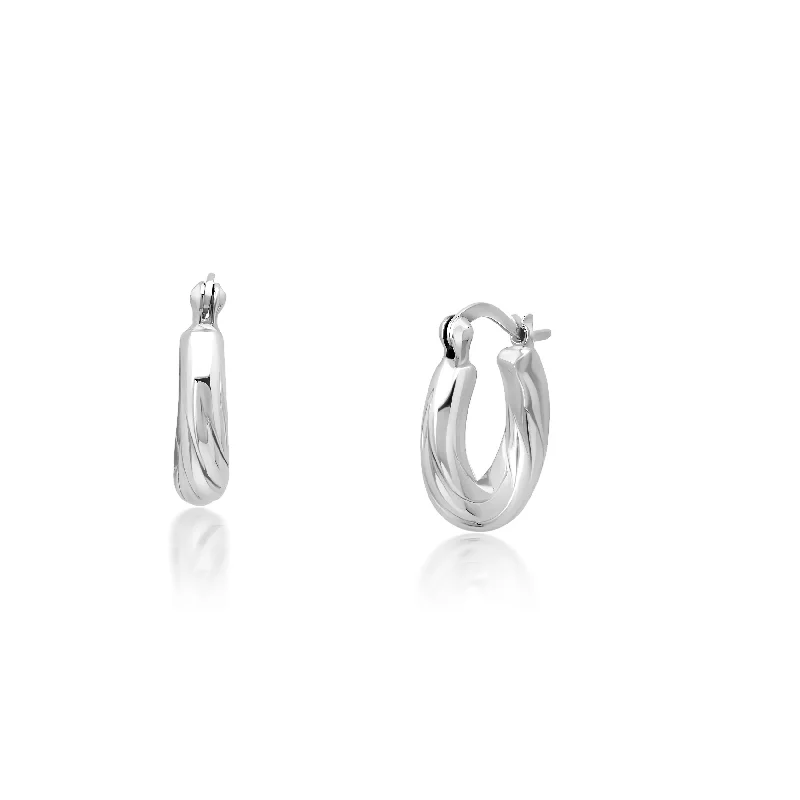 Eco-Friendly Sustainable Jewelry For Conscious Buyers Sterling Silver Round Textured Wave Hoop Earrings Eco-Friendly Sustainable Jewelry For Conscious Buyers Sterling Silver Round Textured Wave Hoop Earrings