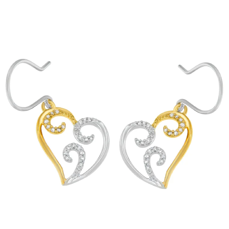 Bold And Beautiful Jewelry Now At Irresistible Prices 10K Two-tone Gold Round Diamond Heart Dangle Earrings