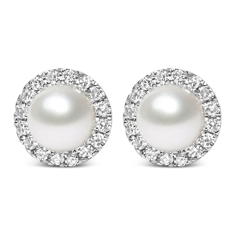 Luxury Handcrafted Jewelry For Elegant Looks 10K White Gold 4.5mm Cultured Freshwater Pearl and 1/7 Cttw Diamond Halo Stud Earring Luxury Handcrafted Jewelry For Elegant Looks 10K White Gold 4.5mm Cultured Freshwater Pearl and 1/7 Cttw Diamond Halo Stud Earring
