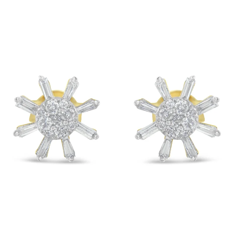 Elevate Your Outfit With Discounted Statement Jewelry 10k Yellow Gold Round and Baguette Diamond Stud Earring Elevate Your Outfit With Discounted Statement Jewelry 10k Yellow Gold Round and Baguette Diamond Stud Earring