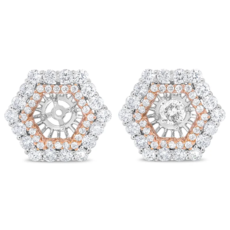 Premium Jewelry, Premium Discounts – Act Fast 14K Rose and White Gold 1 7/8 Cttw Round Diamond Double Halo Earring Jacket for 6mm Round Studs Premium Jewelry, Premium Discounts – Act Fast 14K Rose and White Gold 1 7/8 Cttw Round Diamond Double Halo Earring Jacket for 6mm Round Studs