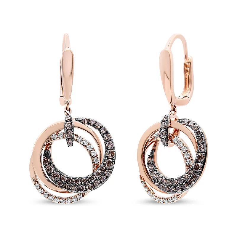 Dainty And Elegant Jewelry Now At Reduced Prices 14K Rose Gold 1.00 Cttw White and Brown Diamond Intertwining Hoops and Circle Dangle Earrings Dainty And Elegant Jewelry Now At Reduced Prices 14K Rose Gold 1.00 Cttw White and Brown Diamond Intertwining Hoops and Circle Dangle Earrings