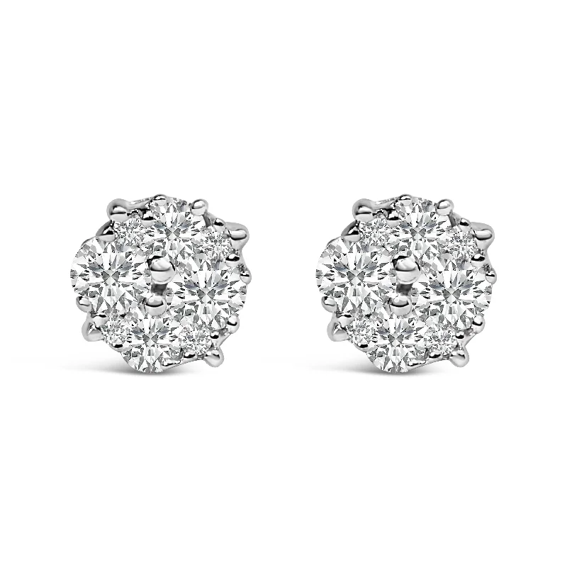 Dazzle In Elegance With Our Biggest Jewelry Sale .925 Sterling Silver 1/2 Cttw Cttw Prong Set Lab Grown Round Diamond Cluster Stud Earring Dazzle In Elegance With Our Biggest Jewelry Sale .925 Sterling Silver 1/2 Cttw Cttw Prong Set Lab Grown Round Diamond Cluster Stud Earring