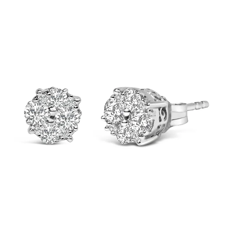 Buy More, Save More On Stunning Jewelry Pieces .925 Sterling Silver 1/2 cttw Prong Set Round-Cut Diamond Cluster Stud Earring