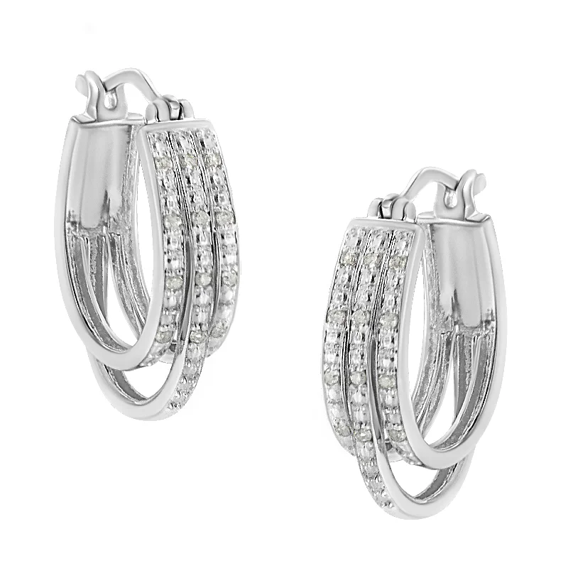 Get The Sparkle You Love At Prices You Adore .925 Sterling Silver 1/4 Cttw Diamond and Alternating Beaded Triple Hoop Earring Get The Sparkle You Love At Prices You Adore .925 Sterling Silver 1/4 Cttw Diamond and Alternating Beaded Triple Hoop Earring