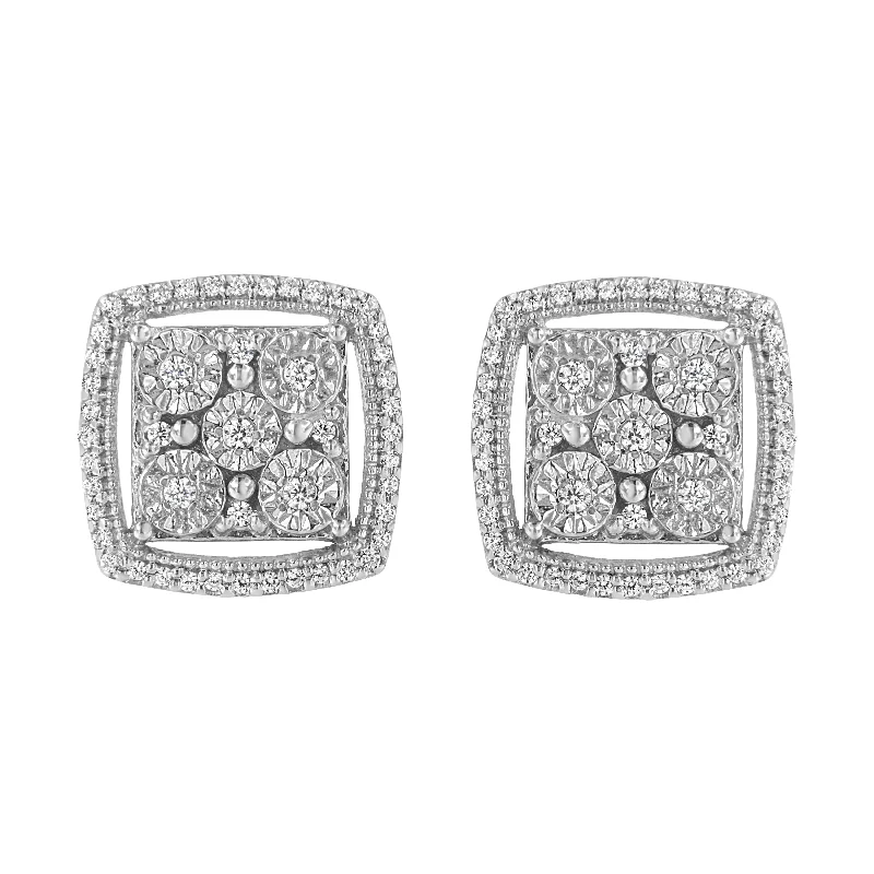 Premium Diamond Jewelry At Once-In-A-Lifetime Discounts .925 Sterling Silver 3/8 Cttw Miracle Set Round Diamond Double Halo Cluster Earrings Premium Diamond Jewelry At Once-In-A-Lifetime Discounts .925 Sterling Silver 3/8 Cttw Miracle Set Round Diamond Double Halo Cluster Earrings