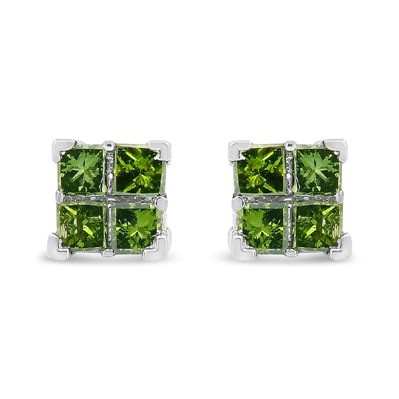 Luxury Meets Affordability – Jewelry Sale Live Now .925 Sterling Silver Treated Green Princess-cut Diamond 4 Stone Composite Quad Stud Earring Luxury Meets Affordability – Jewelry Sale Live Now .925 Sterling Silver Treated Green Princess-cut Diamond 4 Stone Composite Quad Stud Earring