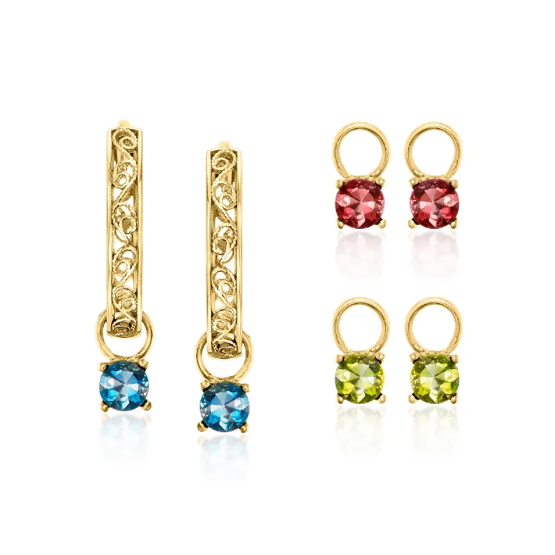 Stunning Jewelry At Even More Stunning Prices Ross-Simons 18kt Gold Over Sterling Hoop Earrings With 3 Pairs Of Interchangeable Multi-Gemstone Drops Stunning Jewelry At Even More Stunning Prices Ross-Simons 18kt Gold Over Sterling Hoop Earrings With 3 Pairs Of Interchangeable Multi-Gemstone Drops