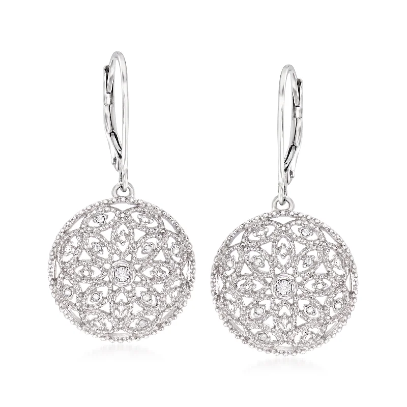 Get Ready To Sparkle – Special Jewelry Discounts Ross-Simons Diamond Floral Openwork Circle Drop Earrings in Sterling Silver
