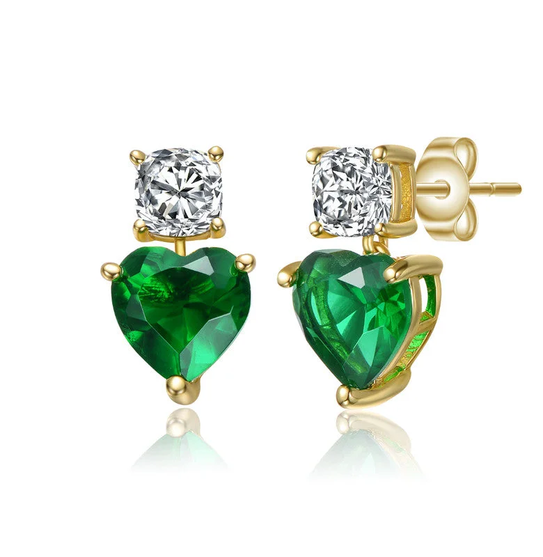 Luxury Jewelry Without The Luxury Price Tag Sterling Silver 14k Gold Plated with Colored Cubic Zirconia Two-Stone Heart Earrings Luxury Jewelry Without The Luxury Price Tag Sterling Silver 14k Gold Plated with Colored Cubic Zirconia Two-Stone Heart Earrings