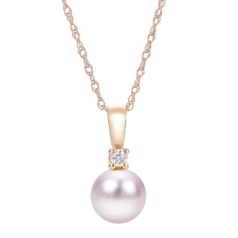 High-Quality Gemstone Jewelry For Special Occasions 7mm Akoya Pearl & Diamond 14K Yellow Gold Pendant Necklace High-Quality Gemstone Jewelry For Special Occasions 7mm Akoya Pearl & Diamond 14K Yellow Gold Pendant Necklace