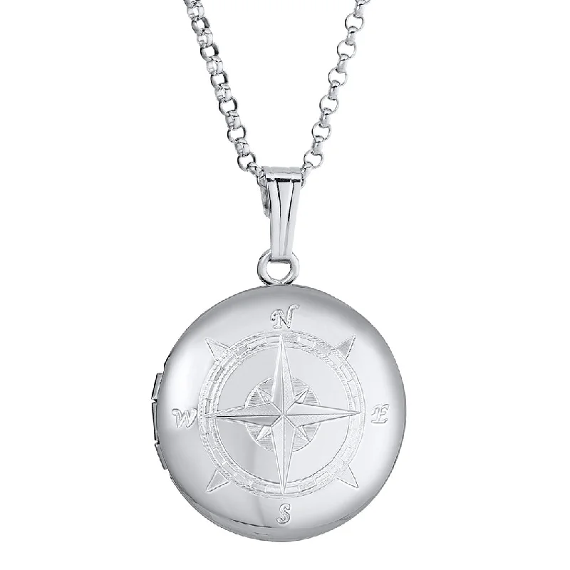 Shop Handcrafted Jewelry At Special Promotional Rates Sterling Silver 19mm Round Compass Locket Necklace Shop Handcrafted Jewelry At Special Promotional Rates Sterling Silver 19mm Round Compass Locket Necklace