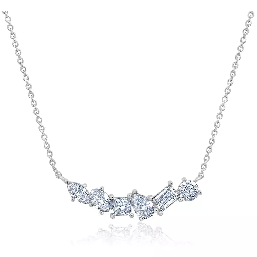 Personalized Engraved Jewelry For Meaningful Gifts CRISLU 6 Multi Cut CZ Bar Necklace finished in Sterling Silver Platinum Personalized Engraved Jewelry For Meaningful Gifts CRISLU 6 Multi Cut CZ Bar Necklace finished in Sterling Silver Platinum