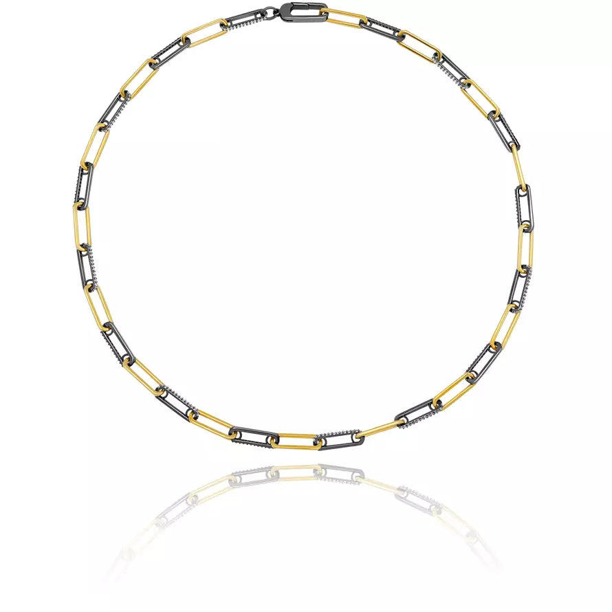 Adjustable Charm Bracelets For A Perfect Fit CRISLU Two-Tone Interlocking Pave Link Necklace Finished in Black Rhodium and 18kt Gold Adjustable Charm Bracelets For A Perfect Fit CRISLU Two-Tone Interlocking Pave Link Necklace Finished in Black Rhodium and 18kt Gold