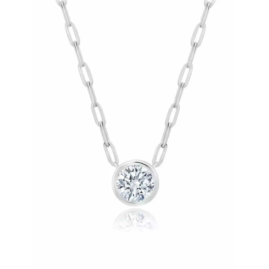 Clearance Sale On High-End Jewelry Collections CRISLU ROUND SOLITAIRE CZ STONE WITH PAPERCLIP CHAIN Clearance Sale On High-End Jewelry Collections CRISLU ROUND SOLITAIRE CZ STONE WITH PAPERCLIP CHAIN