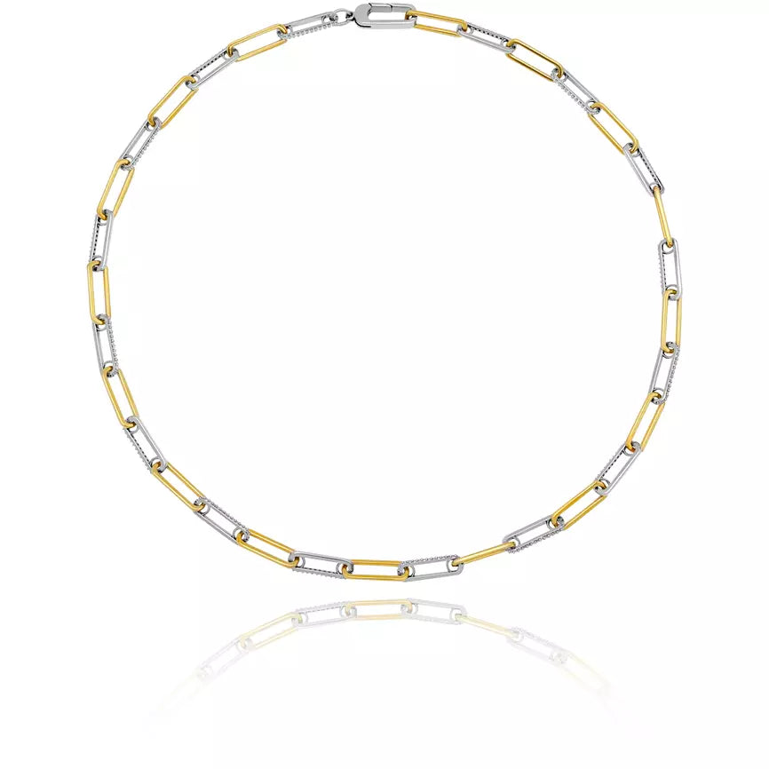 Dainty Floral Jewelry For Feminine Elegance CRISLU Two-Tone Interlocking Pave LinkNecklace Finished in Pure Platinum and 18kt Gold Dainty Floral Jewelry For Feminine Elegance CRISLU Two-Tone Interlocking Pave LinkNecklace Finished in Pure Platinum and 18kt Gold