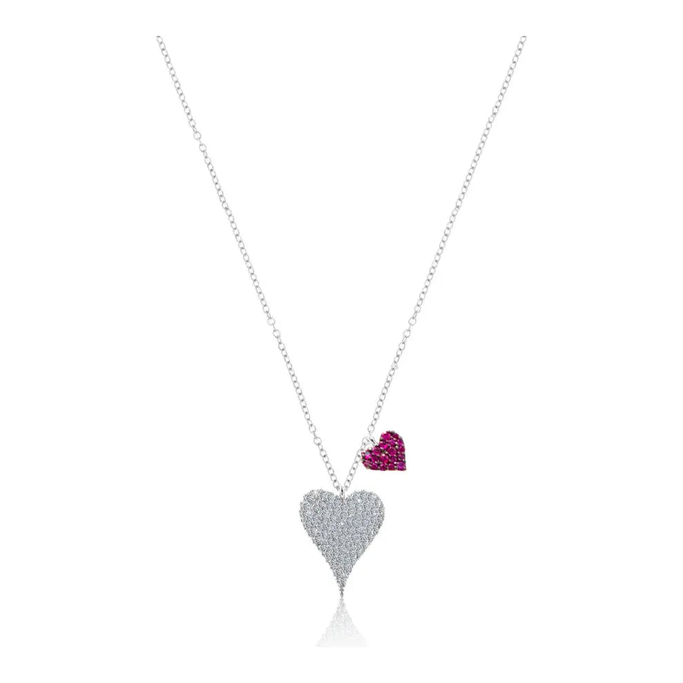 Huge Markdowns On Premium Jewelry Styles Meira T Diamond and Ruby Double Heart Necklace -14kt White Gold Huge Markdowns On Premium Jewelry Styles Meira T Diamond and Ruby Double Heart Necklace -14kt White Gold