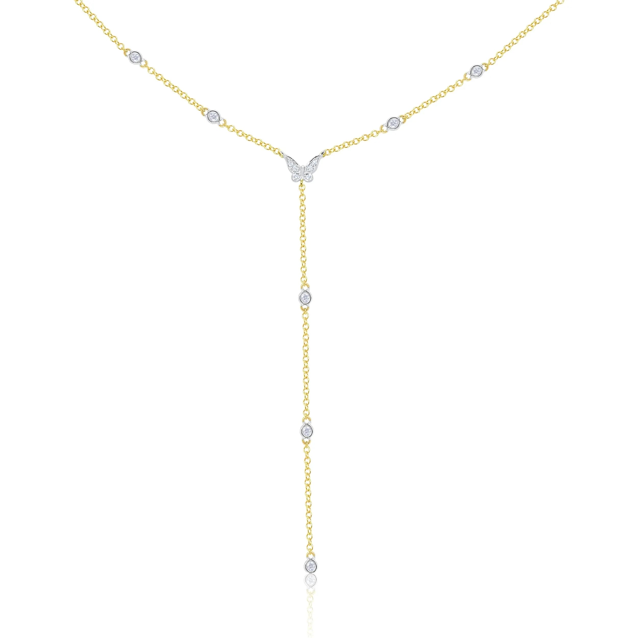 Shop Jewelry That Shines Without The High Price Meira T Dainty Diamond Butterfly Lariat in 14kt Gold Shop Jewelry That Shines Without The High Price Meira T Dainty Diamond Butterfly Lariat in 14kt Gold