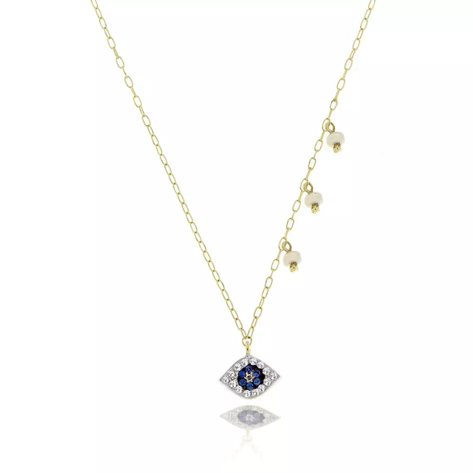 Huge Savings On Premium Jewelry Styles Meira T Dainty Sapphire Evil Eye and Diamond Off Center Pearl Necklace