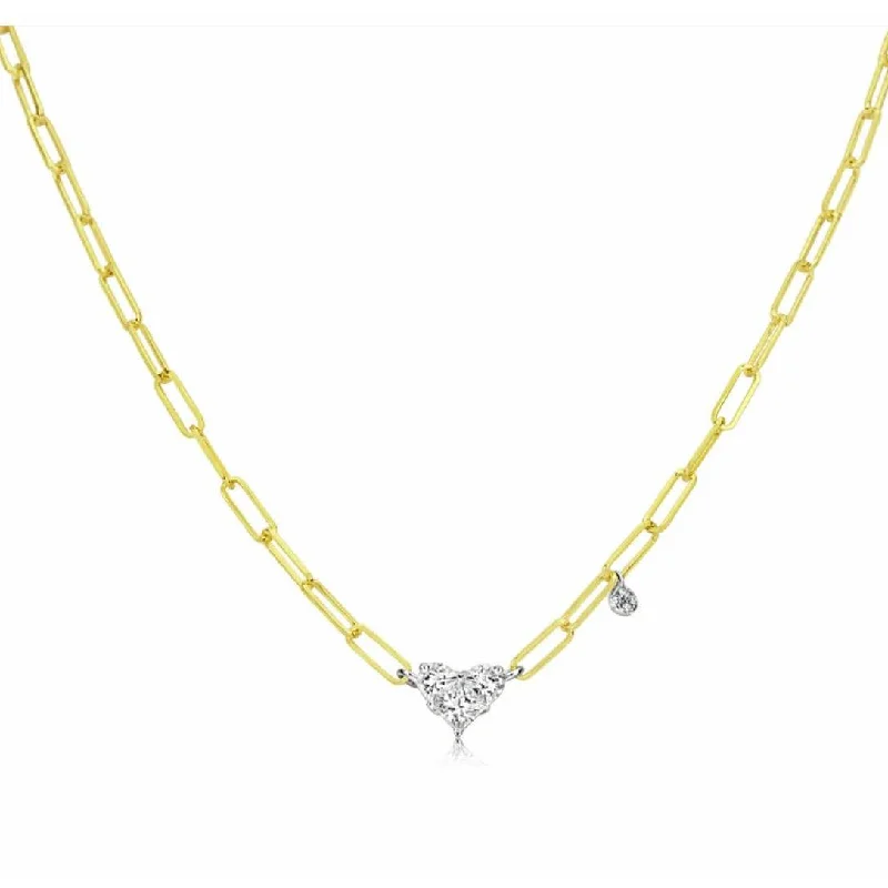 Dainty Floral Jewelry For Feminine Elegance Meira T Diamond Heart Necklace with Paper Clip Chain Dainty Floral Jewelry For Feminine Elegance Meira T Diamond Heart Necklace with Paper Clip Chain