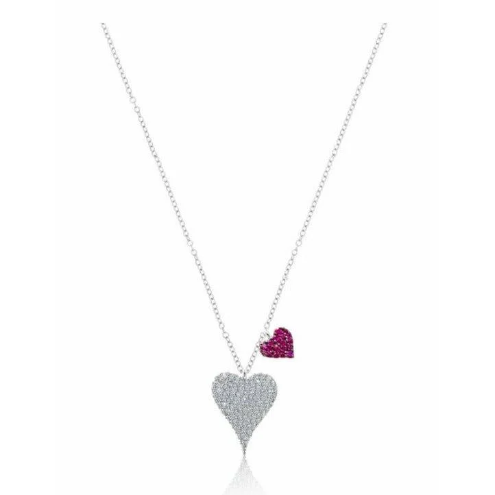 Personalized Engraved Jewelry For Meaningful Gifts Meira T Double Heart Ruby and Diamond Heart Necklace Personalized Engraved Jewelry For Meaningful Gifts Meira T Double Heart Ruby and Diamond Heart Necklace
