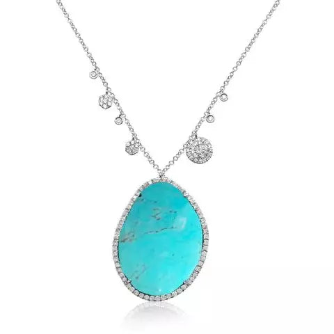 Trendy Minimalist Jewelry For Everyday Wear Meira T Turquoise and Diamond White Gold Statement Necklace Trendy Minimalist Jewelry For Everyday Wear Meira T Turquoise and Diamond White Gold Statement Necklace