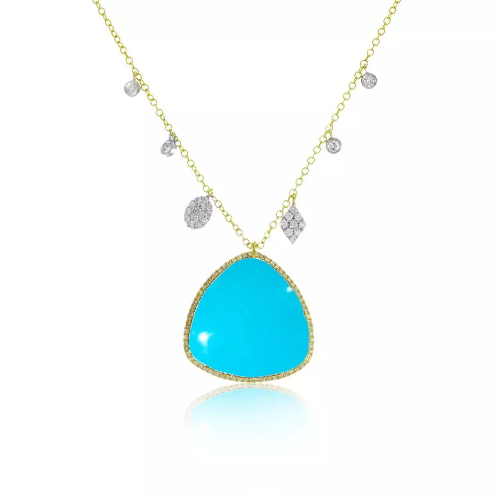 High-Quality Gemstone Jewelry For Special Occasions Meira T Turquoise and Diamond Yellow Gold Pendant with Charm Accents High-Quality Gemstone Jewelry For Special Occasions Meira T Turquoise and Diamond Yellow Gold Pendant with Charm Accents