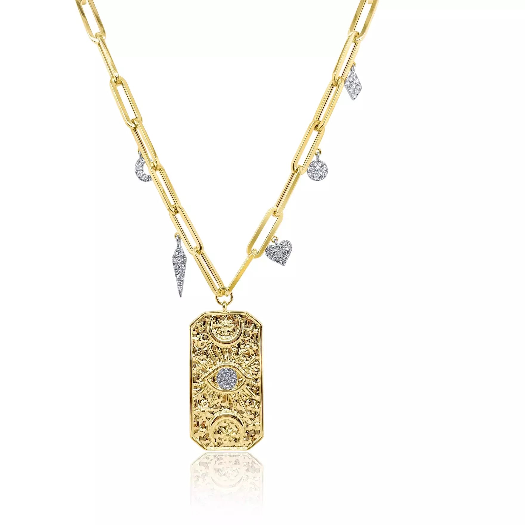 Timeless Elegance Now At Special Discounts Meira T Yellow Gold and Diamond Talisman Eye Pendant with Paperclip Chain Timeless Elegance Now At Special Discounts Meira T Yellow Gold and Diamond Talisman Eye Pendant with Paperclip Chain