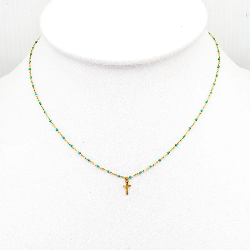 Dainty And Elegant Jewelry Now At Reduced Prices TAI GOLD VERMEIL BEADED ENAMEL NECKLACE WITH CROSS Dainty And Elegant Jewelry Now At Reduced Prices TAI GOLD VERMEIL BEADED ENAMEL NECKLACE WITH CROSS