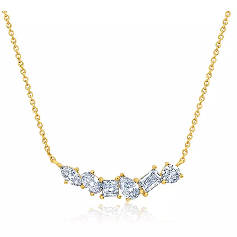 Versatile Layering Jewelry For Effortless Chic CRISLU 6 Multi Cut CZ Bar Necklace 16-18 inches finished in 18kt Yellow Gold Versatile Layering Jewelry For Effortless Chic CRISLU 6 Multi Cut CZ Bar Necklace 16-18 inches finished in 18kt Yellow Gold