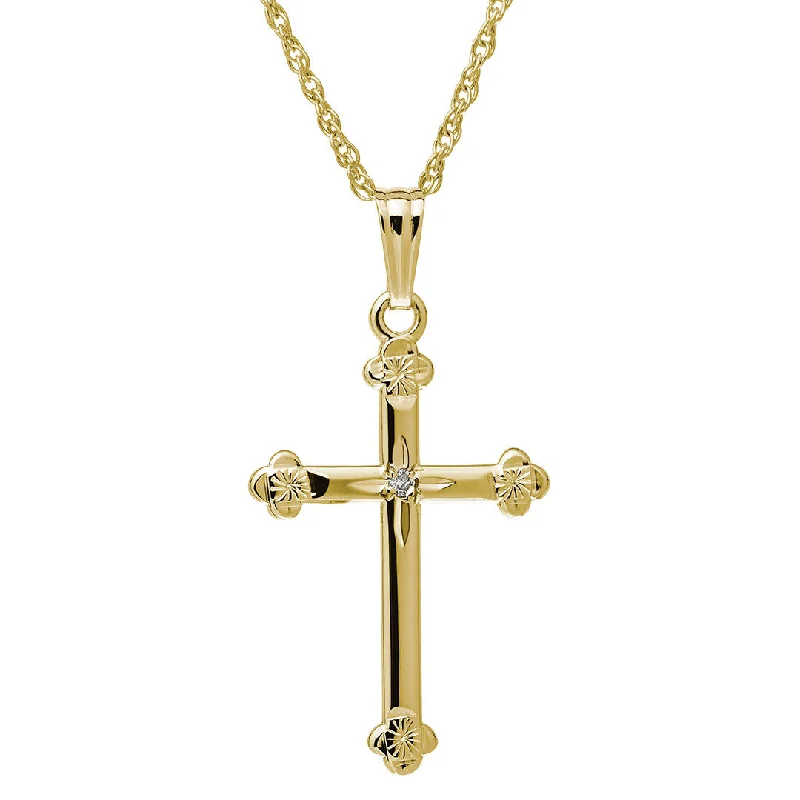 The Perfect Jewelry Piece At The Perfect Discount Diamond 14K Yellow Gold Budded Cross Pendant Necklace The Perfect Jewelry Piece At The Perfect Discount Diamond 14K Yellow Gold Budded Cross Pendant Necklace