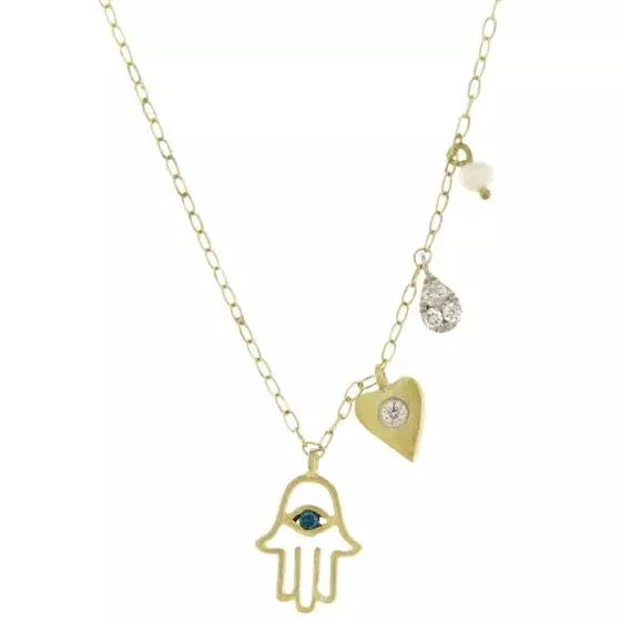 Shop Handcrafted Jewelry At Special Promotional Rates Meira T Brushed Gold Hamsa Charm Necklace 14k Yellow Gold Shop Handcrafted Jewelry At Special Promotional Rates Meira T Brushed Gold Hamsa Charm Necklace 14k Yellow Gold