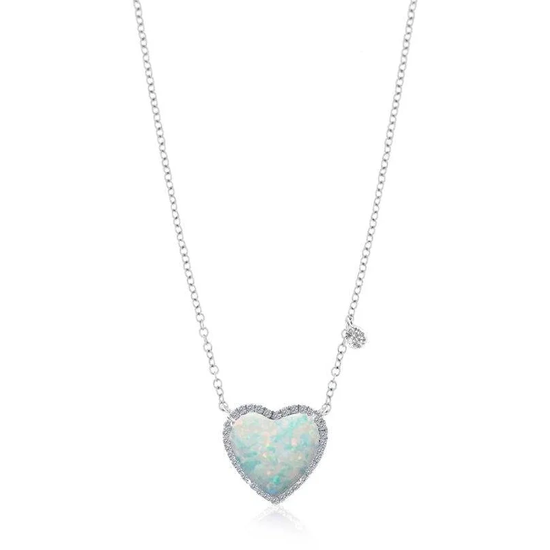 Handmade Pearl Jewelry For Timeless Elegance Meira T White Opal Tiny Heart with Diamond Halo 14kt White Gold Handmade Pearl Jewelry For Timeless Elegance Meira T White Opal Tiny Heart with Diamond Halo 14kt White Gold