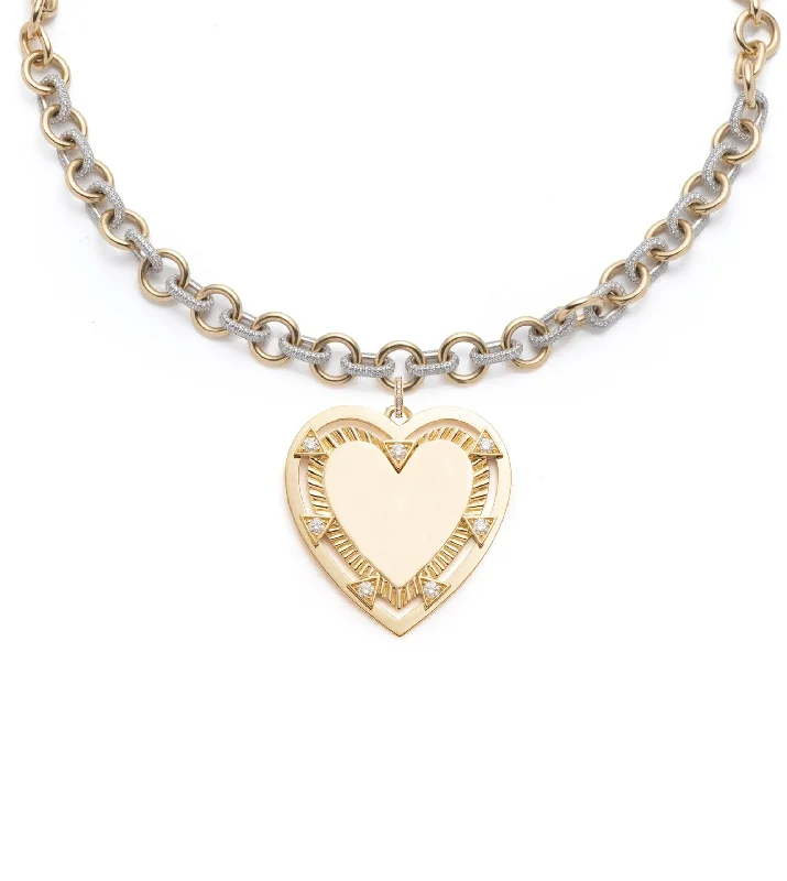 Seasonal Jewelry Deals – Elevate Your Style Midsized Mixed Link Pave Chain with Oversized Engravable Heart Medallion and Oval Pushgate Seasonal Jewelry Deals – Elevate Your Style Midsized Mixed Link Pave Chain with Oversized Engravable Heart Medallion and Oval Pushgate
