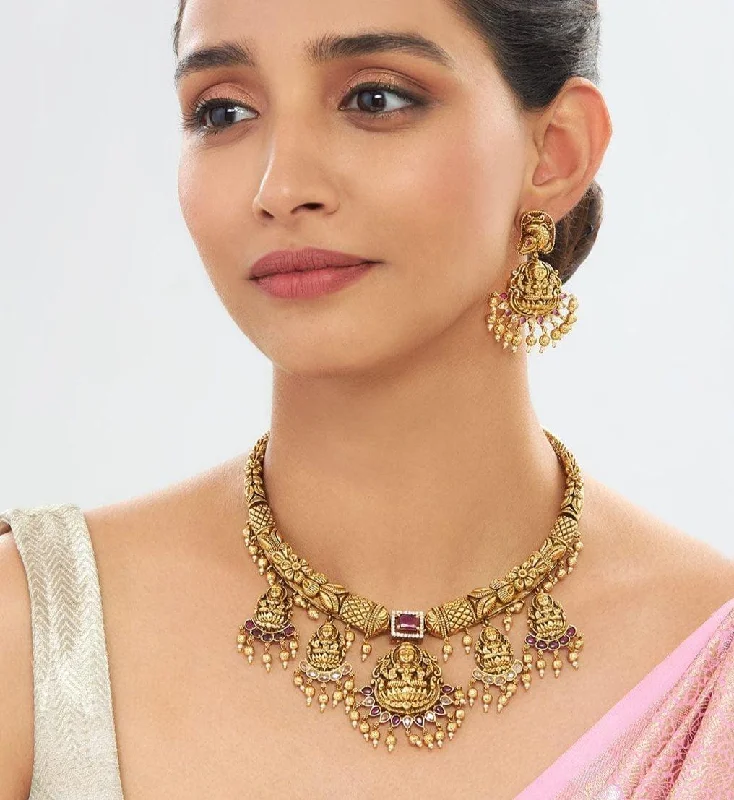 Trendy Minimalist Jewelry For Everyday Wear Antique finish short necklace set
