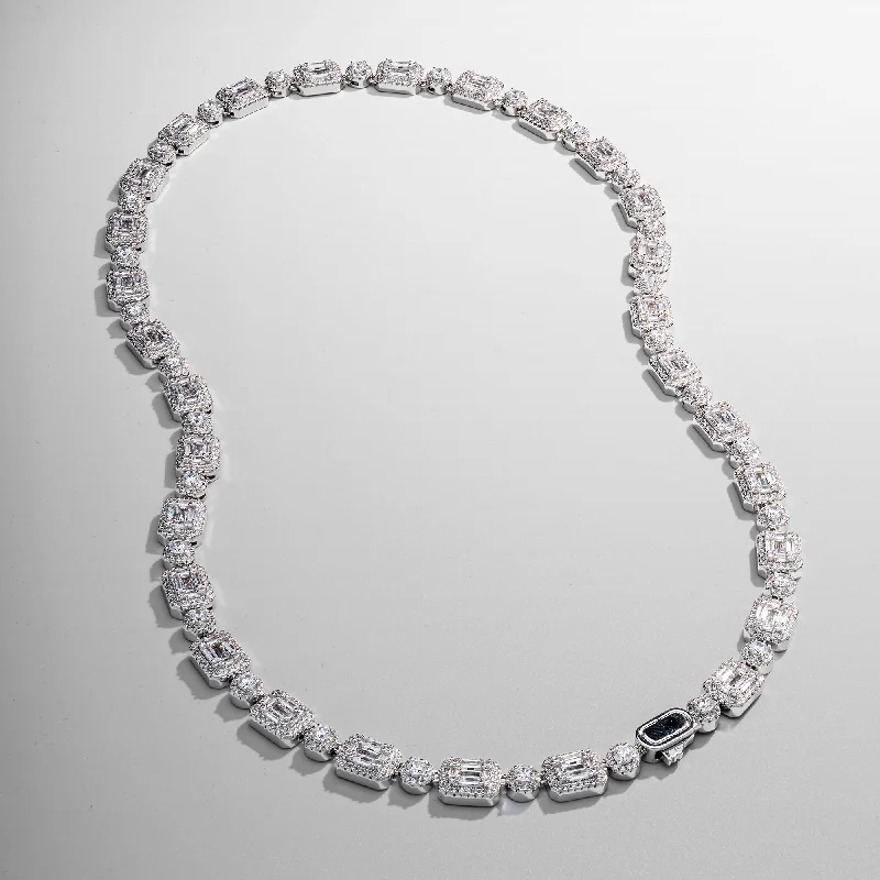Delicate Crystal Jewelry For Sophisticated Charm Baguette Link Iced Necklace (Silver) Delicate Crystal Jewelry For Sophisticated Charm Baguette Link Iced Necklace (Silver)