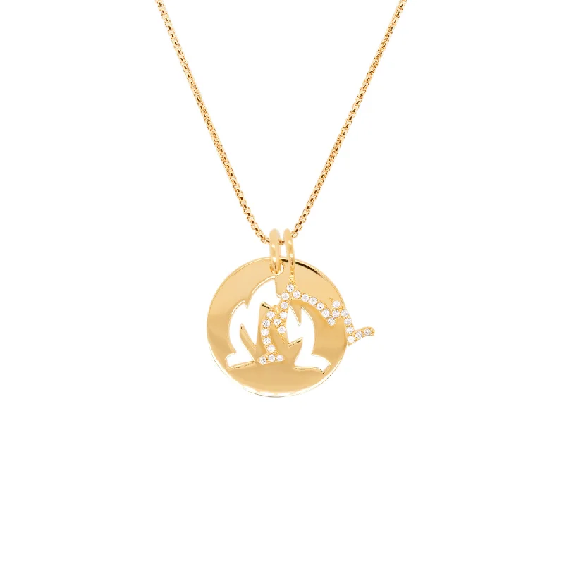 Modern Statement Jewelry For Bold Styling Double Charm Fire 18K Gold Plated Necklace w. Zirconia Modern Statement Jewelry For Bold Styling Double Charm Fire 18K Gold Plated Necklace w. Zirconia