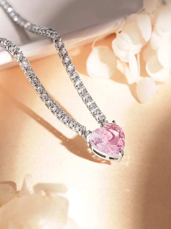 Holiday Jewelry Sale – Perfect Gifts At Great Prices Rubans Voguish Rhodium-Plated Cordate Pink Sapphire Necklace with Zirconia Accents Holiday Jewelry Sale – Perfect Gifts At Great Prices Rubans Voguish Rhodium-Plated Cordate Pink Sapphire Necklace with Zirconia Accents