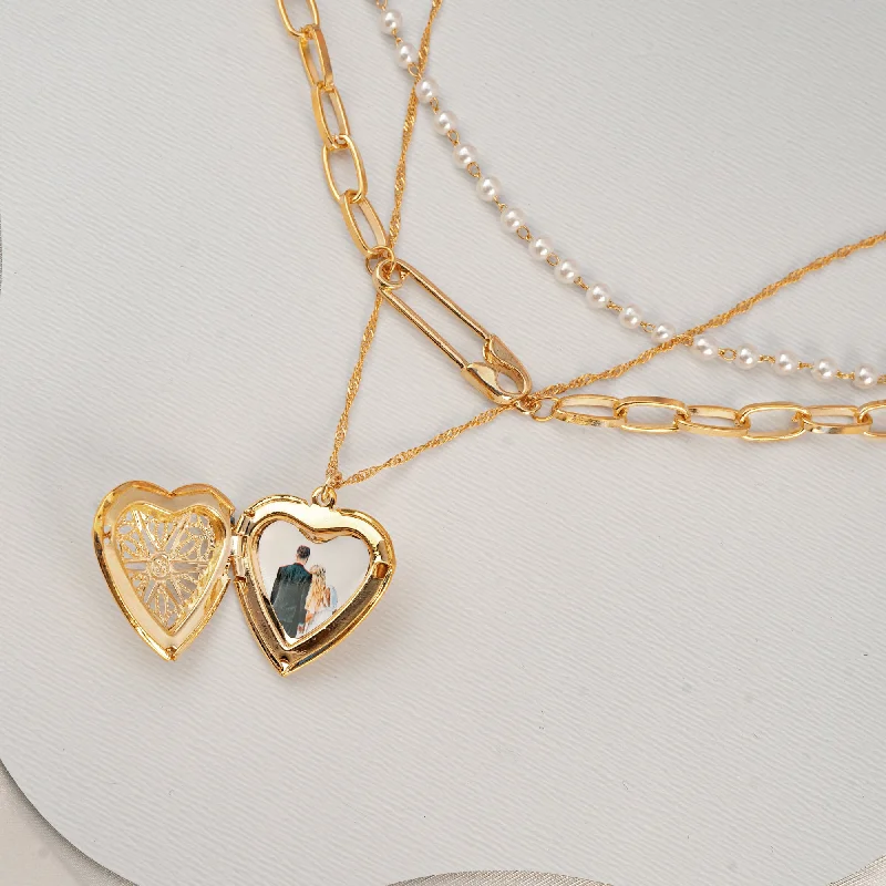 Shop Stylish Jewelry Now And Save Big Triple Layer Heart Photo Necklace Set