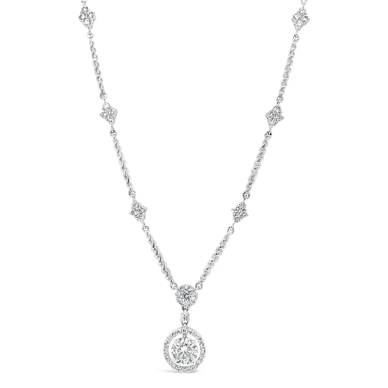 The Perfect Jewelry Piece At The Perfect Discount Diamond Halo Pendant Necklace with Diamond Stations The Perfect Jewelry Piece At The Perfect Discount Diamond Halo Pendant Necklace with Diamond Stations