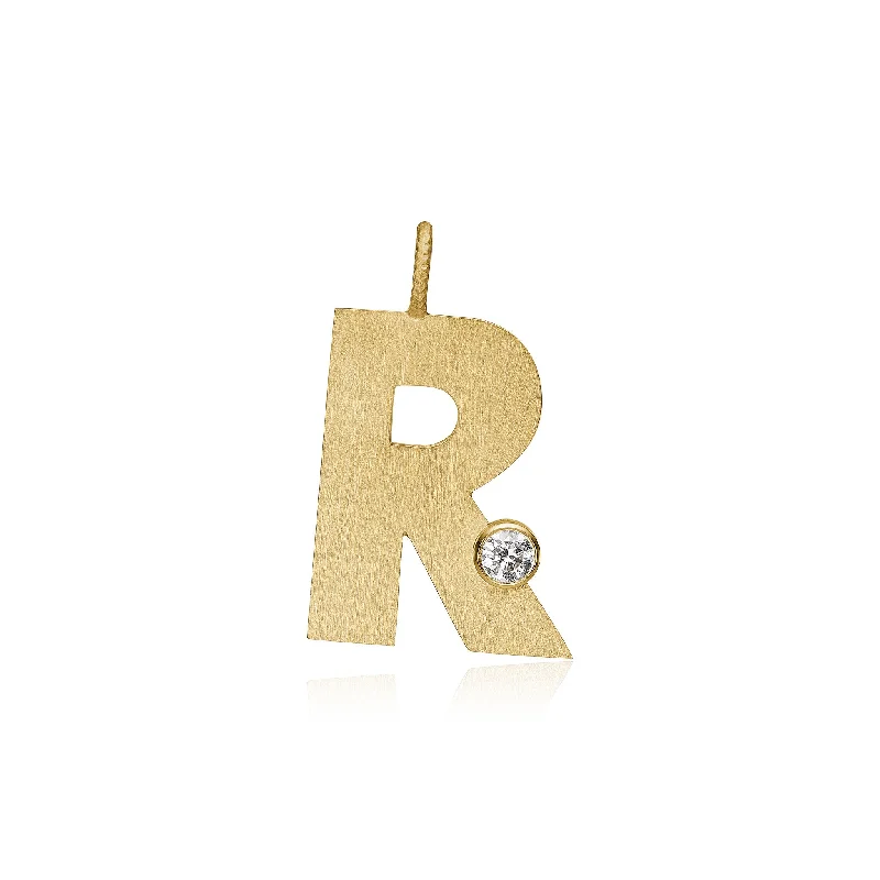 Grab Your Dream Jewelry At The Lowest Prices Letter R 18K Gold Pendant w. Diamond