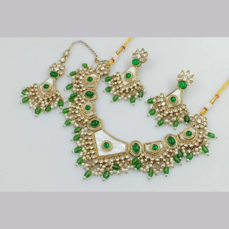 Luxury Jewelry At Unbeatable Discounts FS Collection Gold Plated Kundan Stone & Beads Necklace Set Luxury Jewelry At Unbeatable Discounts FS Collection Gold Plated Kundan Stone & Beads Necklace Set