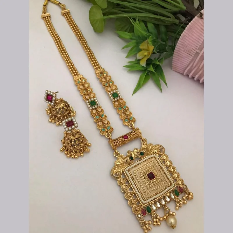 Final Call For Exquisite Jewelry At Reduced Rates FS Collection Gold Plated Kundan Stone Long Necklace Set