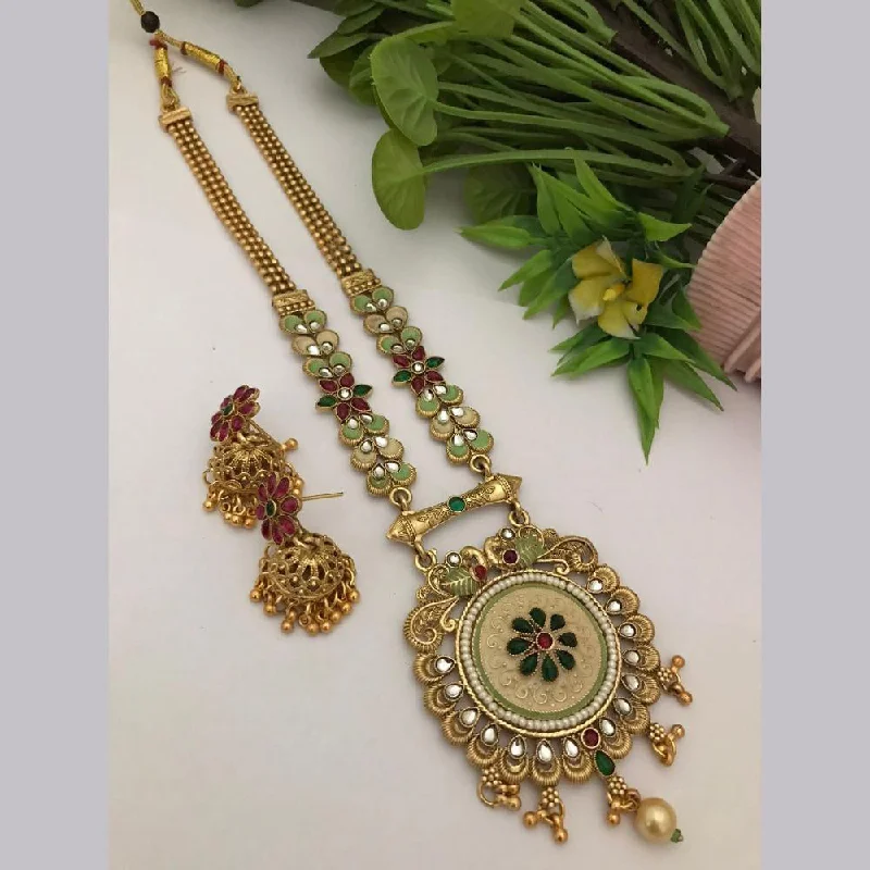 Elevate Your Outfit With Discounted Statement Jewelry FS Collection Gold Plated Kundan Stone Long Necklace Set