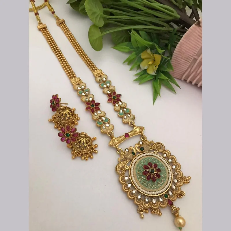 Premium Diamond Jewelry At Once-In-A-Lifetime Discounts FS Collection Gold Plated Kundan Stone Long Necklace Set Premium Diamond Jewelry At Once-In-A-Lifetime Discounts FS Collection Gold Plated Kundan Stone Long Necklace Set