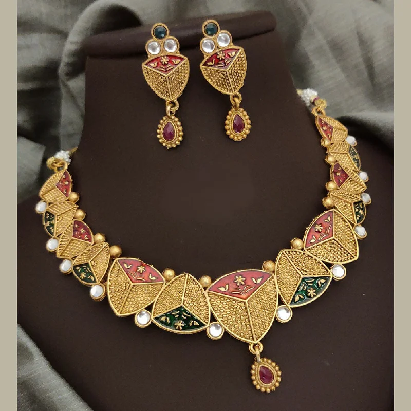Seasonal Jewelry Deals – Elevate Your Style FS Collection Gold Plated Pota Stone And Meenakari Necklace Set Seasonal Jewelry Deals – Elevate Your Style FS Collection Gold Plated Pota Stone And Meenakari Necklace Set
