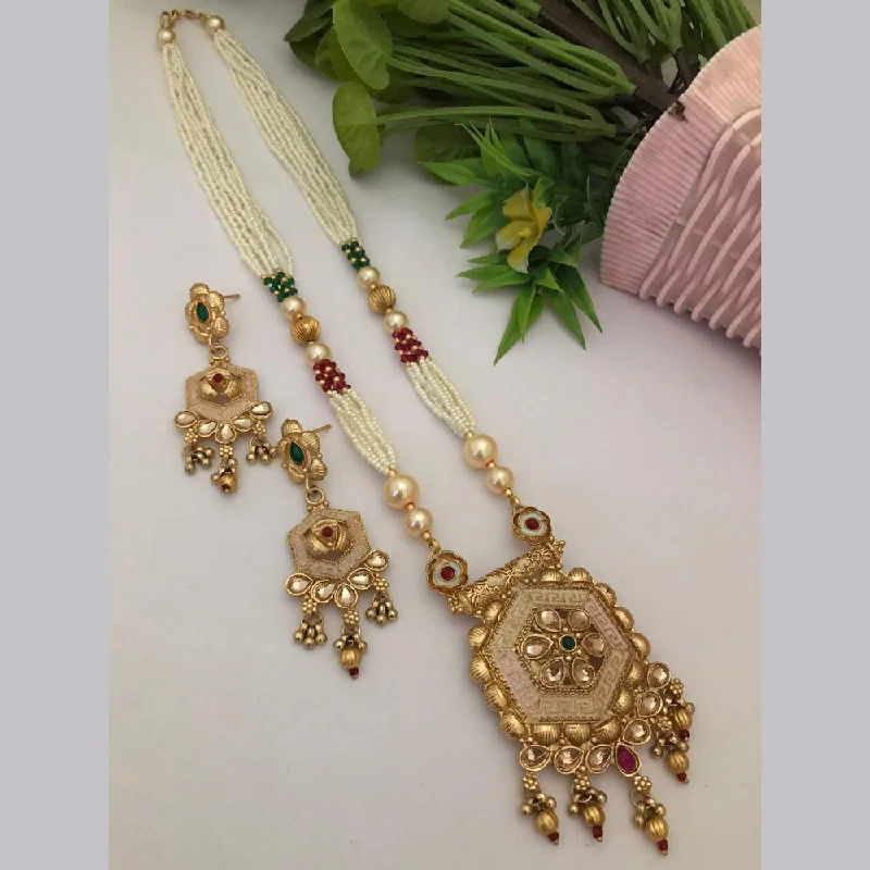 Dazzle In Elegance With Our Biggest Jewelry Sale FS Collection Gold Plated Pota Stone And Pearls Long Necklace Set Dazzle In Elegance With Our Biggest Jewelry Sale FS Collection Gold Plated Pota Stone And Pearls Long Necklace Set